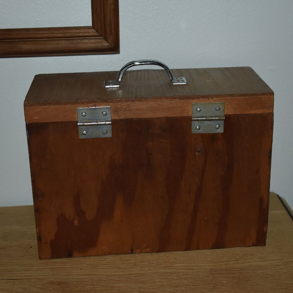 Vintage Antique Old Handmade Wood Machinist Chest Tool Box Handle Storage Box - Picture 4 of 14